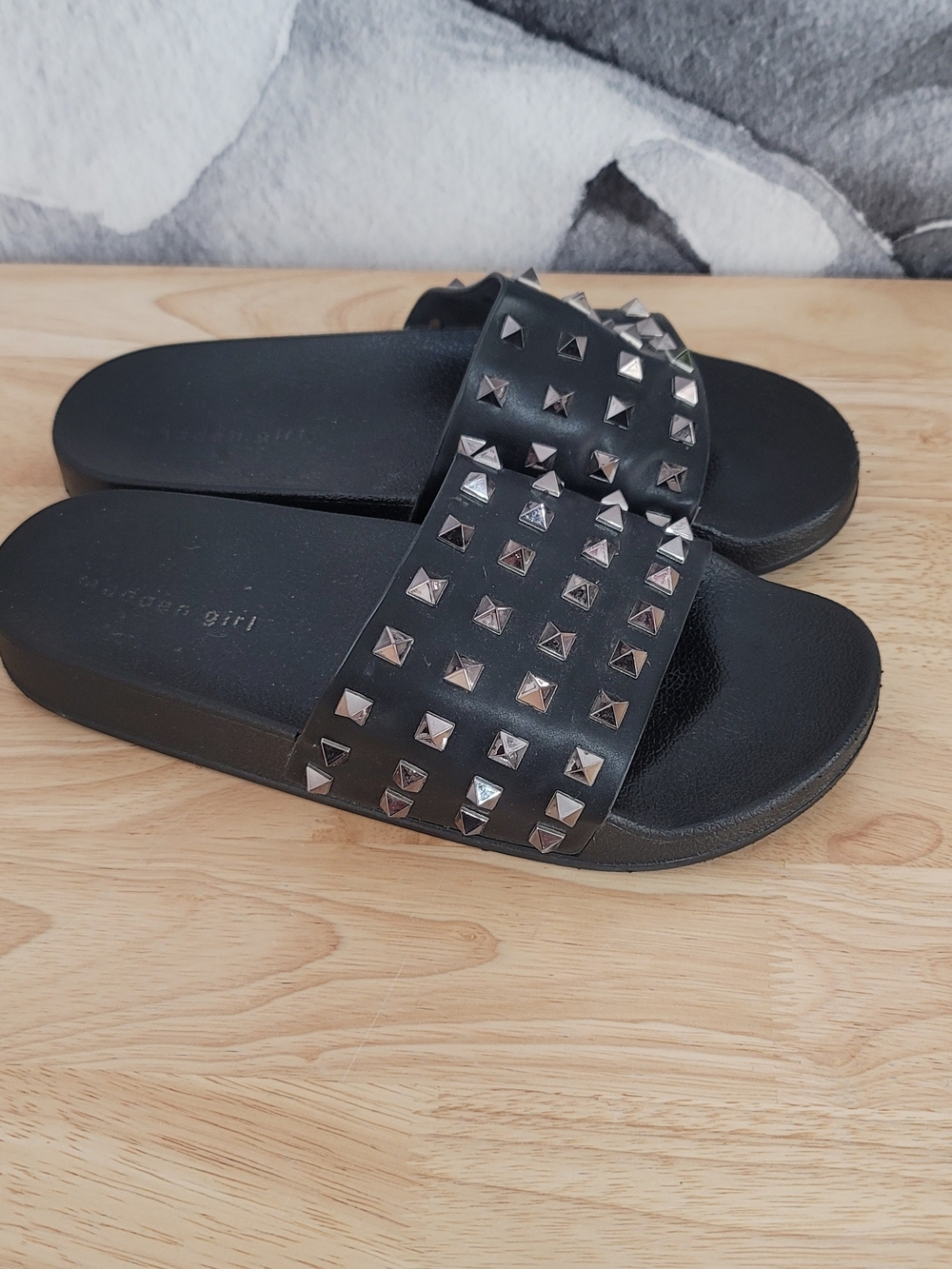 Madden Girl Black Studded Slide Sandals